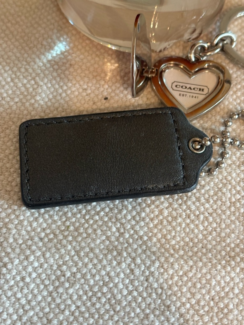 Coach Pink Heart Enamel Key Ring with Black Leather Tag - Picture 5 of 6